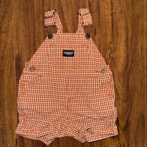 OshKosh B'gosh 0–3M Orange Plaid Shortalls Romper Y2K Baby Overalls